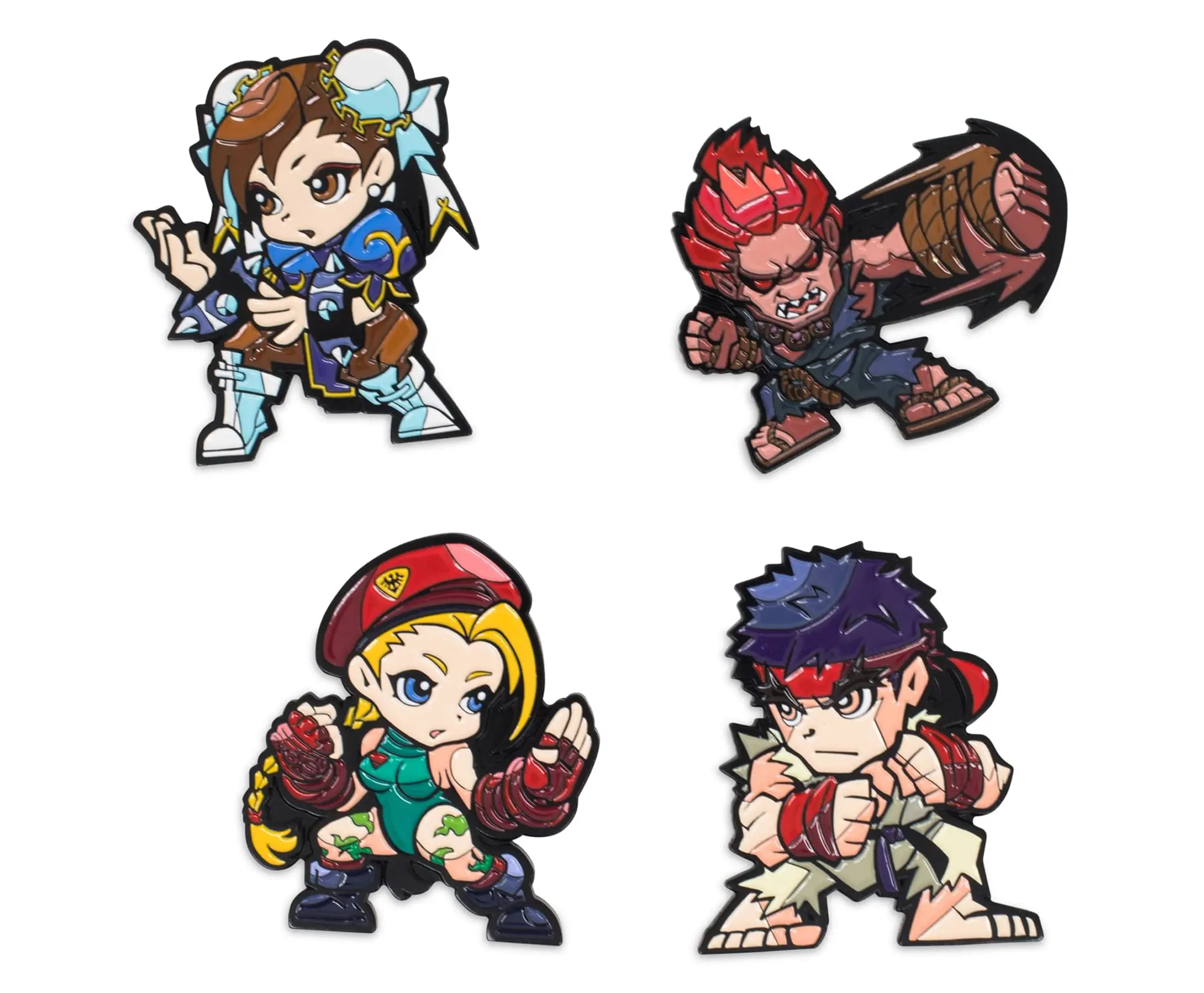 Officially Licensed Street Fighter Fan Enamel Pin Set - 4x Pins Enamel Material Accessory for All Ages to Customize Backpacks, Hats (Collar Clips & Brooches Fashion Clothes Accessory)