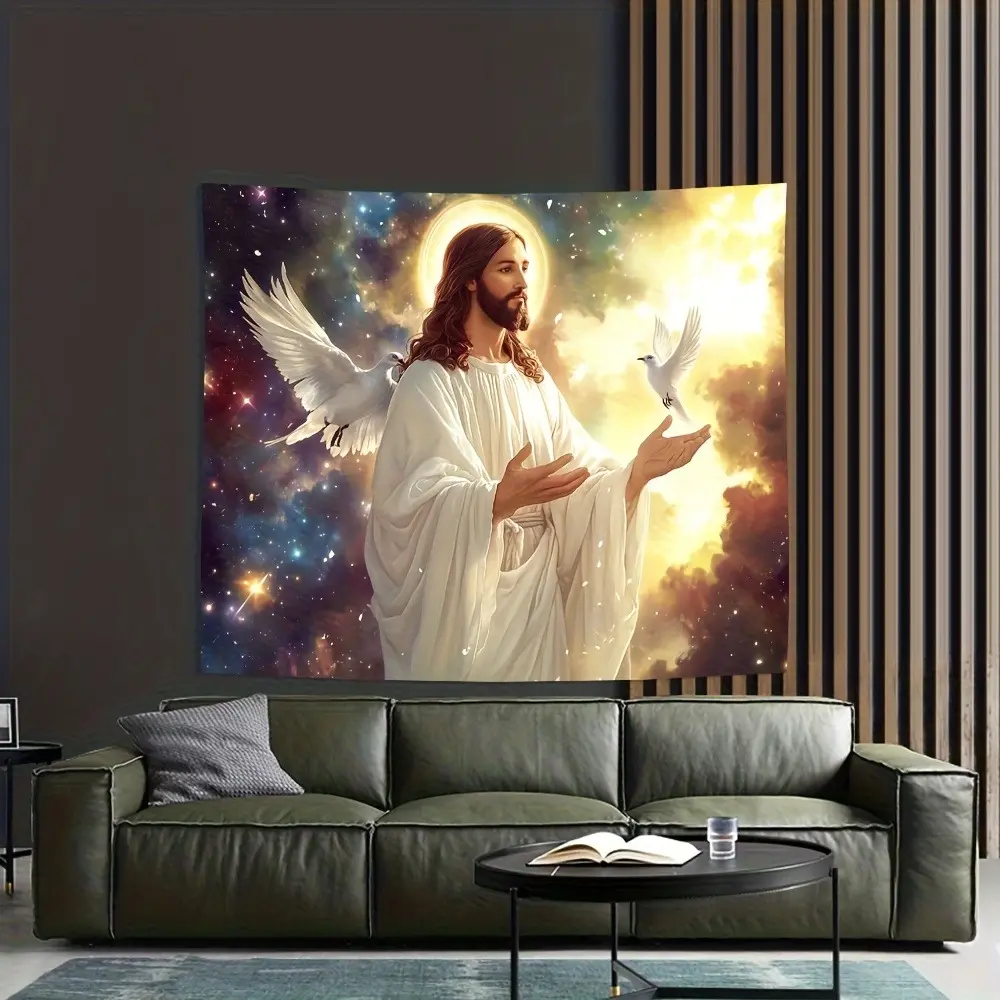 Jesus-Themed Retro Classic Watercolour Glam Tapestry, Home Decor with Vibrant Colors, High-Definition Prints, Jesus & Animal Patterns, Suitable for Living Rooms, Bedrooms, Gift for Girls, Animals