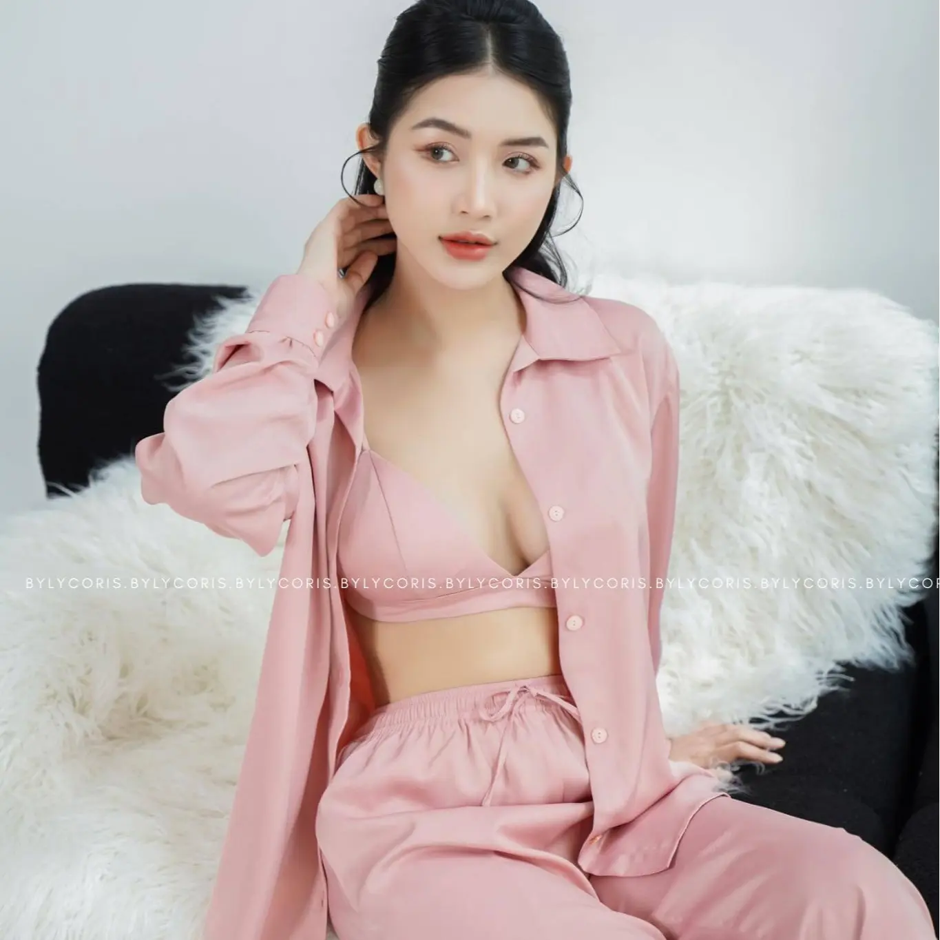 WASHABLE SILK SLEEPWEAR PAJAMAS SET- LUNA IN PEACH (COMBO)
