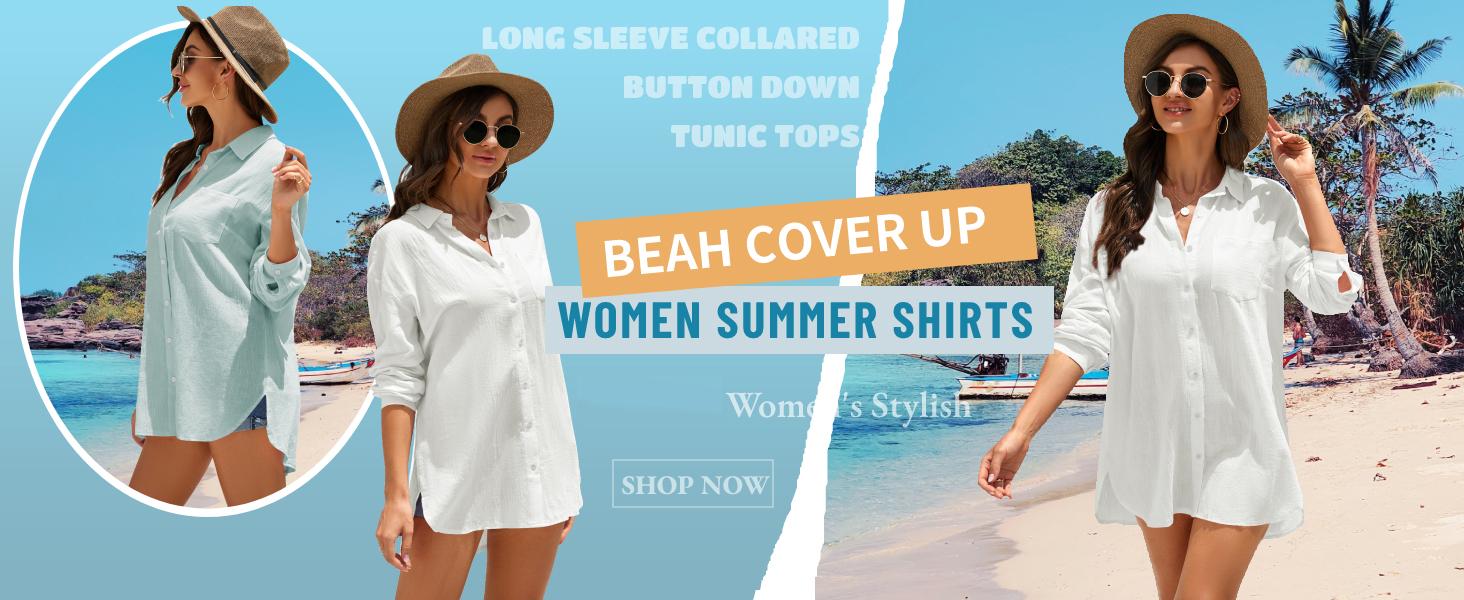 Coastal Grandma Beach Cover Up | Lightweight Gauze Button Down Shirt for Sun Protection & Style