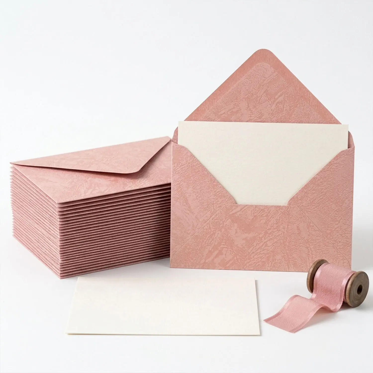 Spiritlink Card Envelopes (20pcs), Rectangular Tree-Grain Blush Pink, 16.4x11cm (6.45x4.33in) 120gsm Heavyweight Sturdy Paper, Wrinkle-Resistant Shape-Retaining, Versatile Office Stationery for Baby Showers, Birthday Parties for Loved Ones