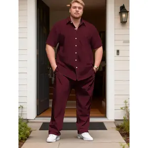 Men's Casual  Shirt & Stretch Trousers Set - Solid Color Relaxed Fit, Soft Rich Texture for Fall Fashion, Office Work & Daily Comfort