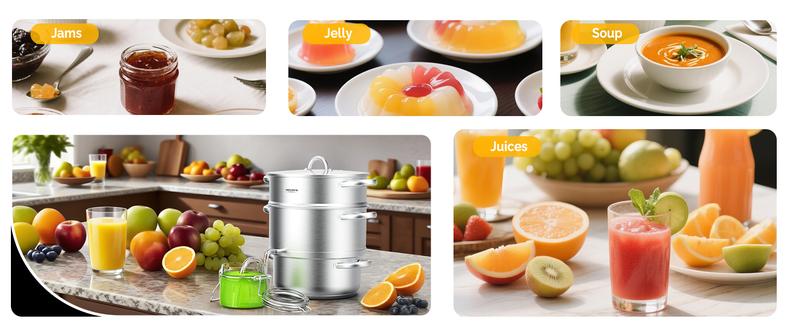 ROVSUN 8.5/11Quart Juice Steamer Stainless Steel, Extractor Fruit Vegetables Juicer Steamer Pot, w/Tempered Glass Lid Clamp, Loop Handles, Ideal for Making Juice, Jelly, Pasta ROVSUN 8.5/11Quart Juice Steamer Stainless Steel, Extractor Fruit Vegetables Juicer Steamer Pot, w/Tempered Glass Lid Clamp, Loop Handles, Ideal for Making Juice, Jelly, Pasta