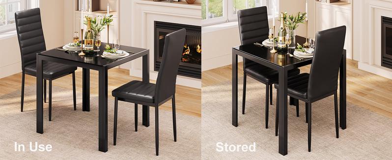 Gizoon 3 Piece Glass Dining Table Set, Kitchen and Chairs for 2, PU Leather Modern Room Sets for Home, Kitchen, Living Room
