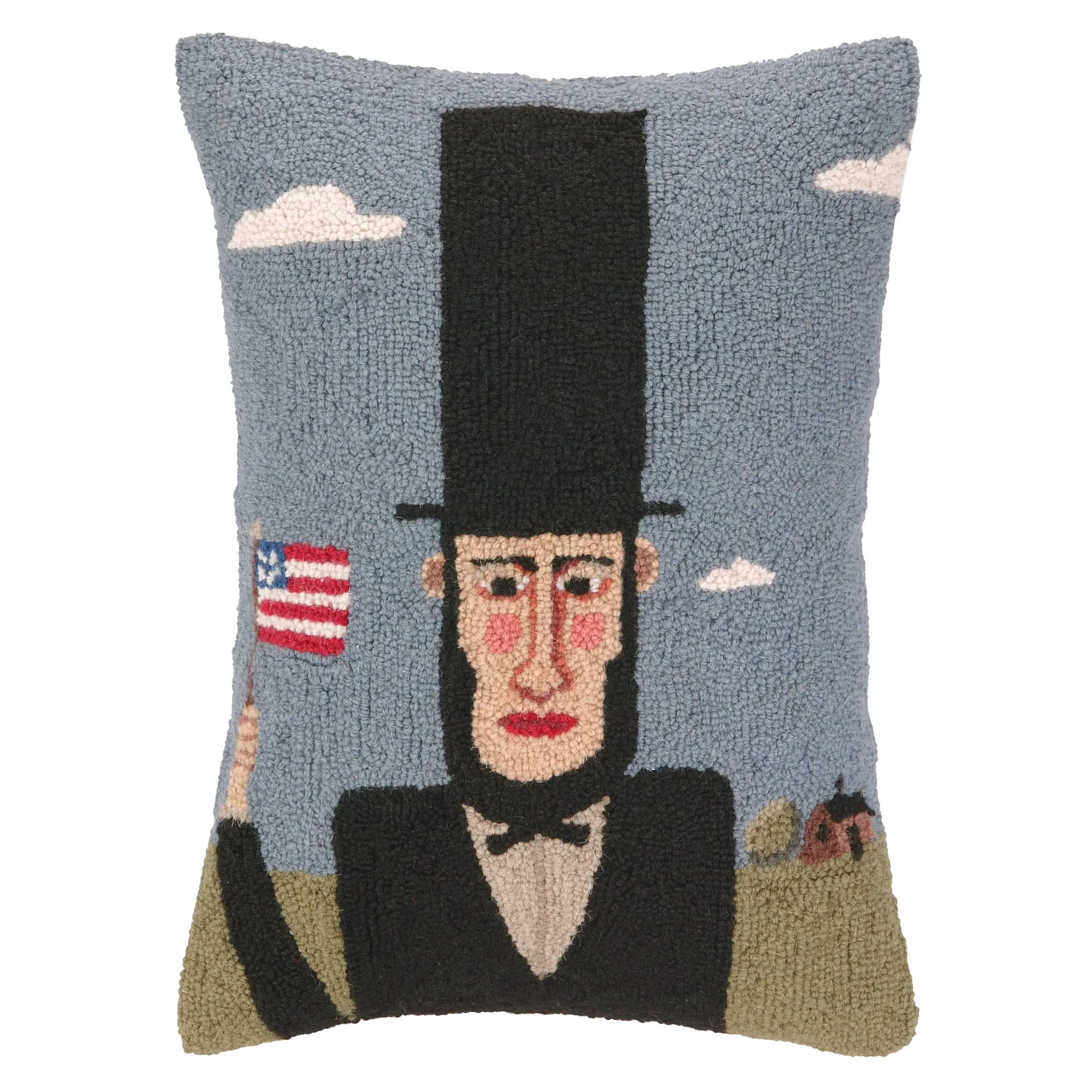 Abraham Lincoln Hand-Hooked Wool Hook Pillow, American History Themed Decor, 16x22 in, Soft Relaxation Cushion for Armchairs
