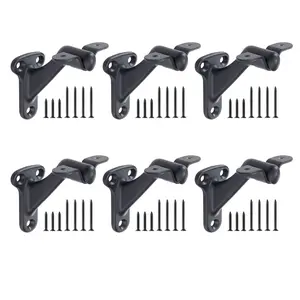 VEVOR Handrail Hardware Bracket,  6 Packs Heavy Duty Hand Rail Brackets, Flexible Angle Adjustment & Easy Install, Stair Railing Hardware for Stairways Handrail, Staircase,Matte Black