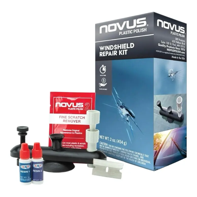 Novus DIY Windshield Repair Kit for Car Owners - Automotive Tools with SRP Resin, Curing Film, Razor Blade, Cut & Polish Compound, Quick & Easy DIY Repair, Saves Time & Money, Fixes Chips & Cracks Like a Pro, Restores Clarity for Car Cleaning Detailing