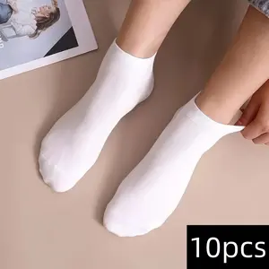 10 Pairs of Women's White Breathable Casual Socks - Soft, Sweat-Proof & Odor-Resistant Low-Top Everyday Socks for All Seasons，Lightweight, breathable, moisture-wicking. Ideal for fitness training. Simple style.