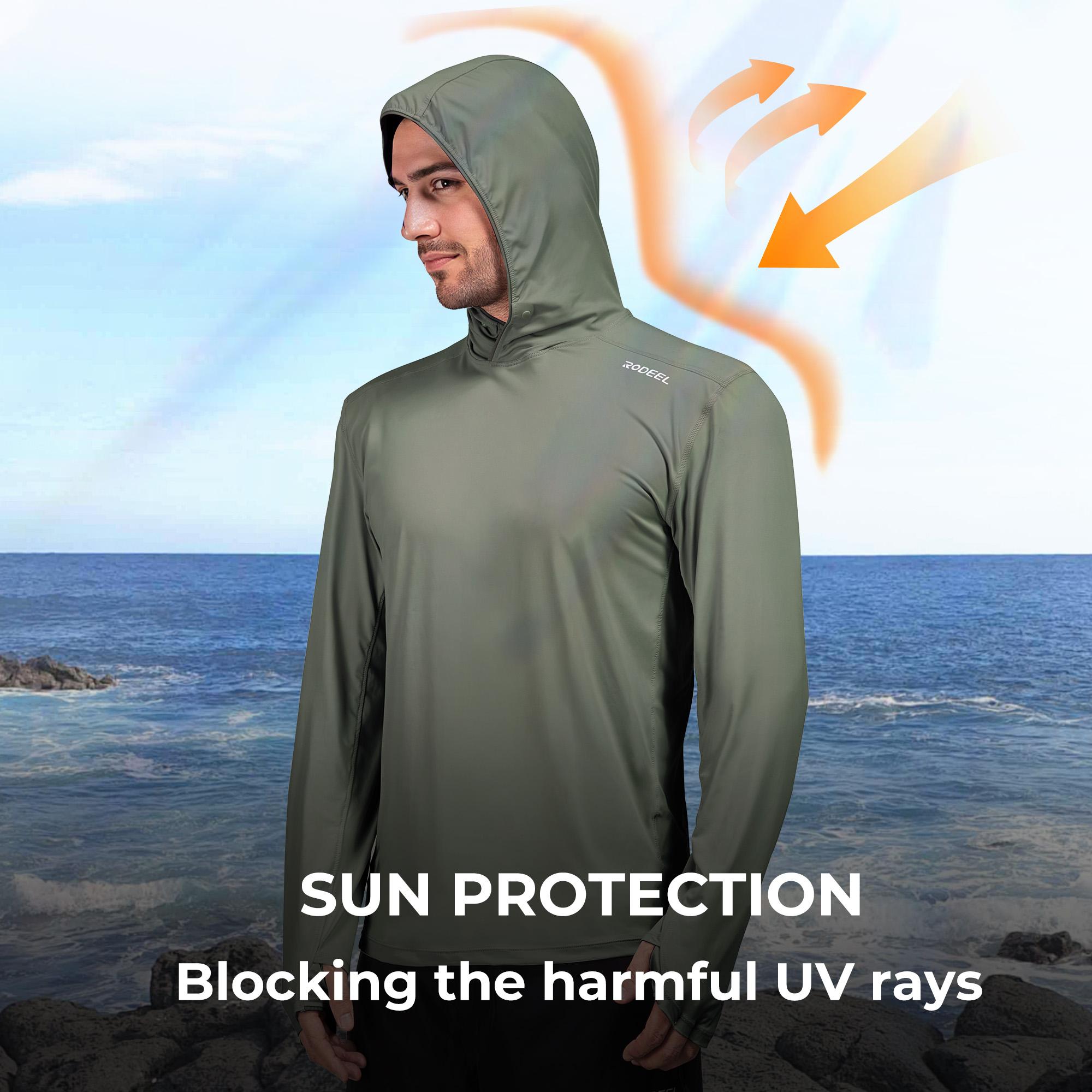 RODEEL 937 Sun Hoodie Shirts Men UPF 50+ UV Protection Long Sleeve Lightweight Quick Dry Moisture Wicking Breathable Cooling Activewear for Outdoor Sport Gym Hiking Camping Fishing Boating Construction Landscaping Gardening, Holiday Gift