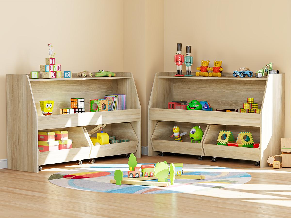 COZPAW Toy Storage Organizer, 2 Tier Montessori Shelf with Movable Bins, Toy Organizers Book Shelf for Kids Room, Playroom, Nursery