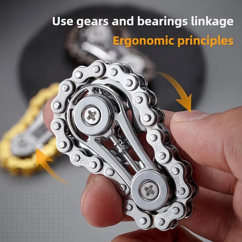 Trendy Finger Chain Gear Fidget Spinner Mechanical Metal Toy for Anxiety Relief Stress Relieving Accessory Durable Design Perfect Gift Idea Gold & Silver