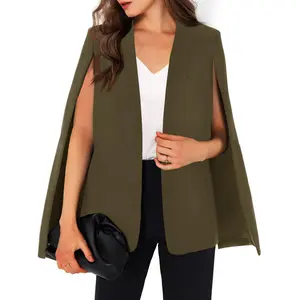 Cicy Bell Womens Cape Blazer Split Sleeve Open Front Casual Jacket Coat Workwear Suit Lightweight  Basic Dark Blue Outerwear