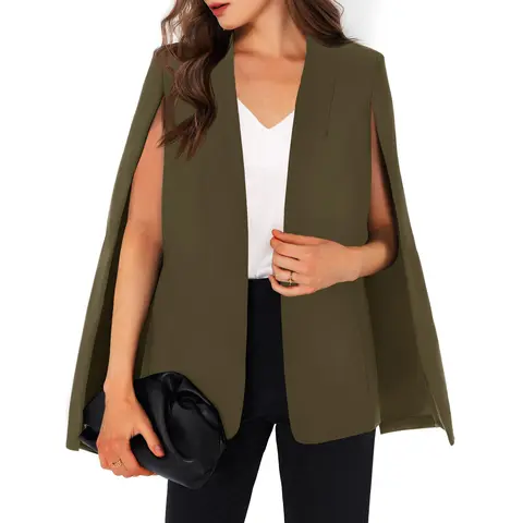 Cicy Bell Womens Cape Blazer Split Sleeve Open Front Casual Jacket Coat Workwear Suit Lightweight  Basic Dark Blue Outerwear