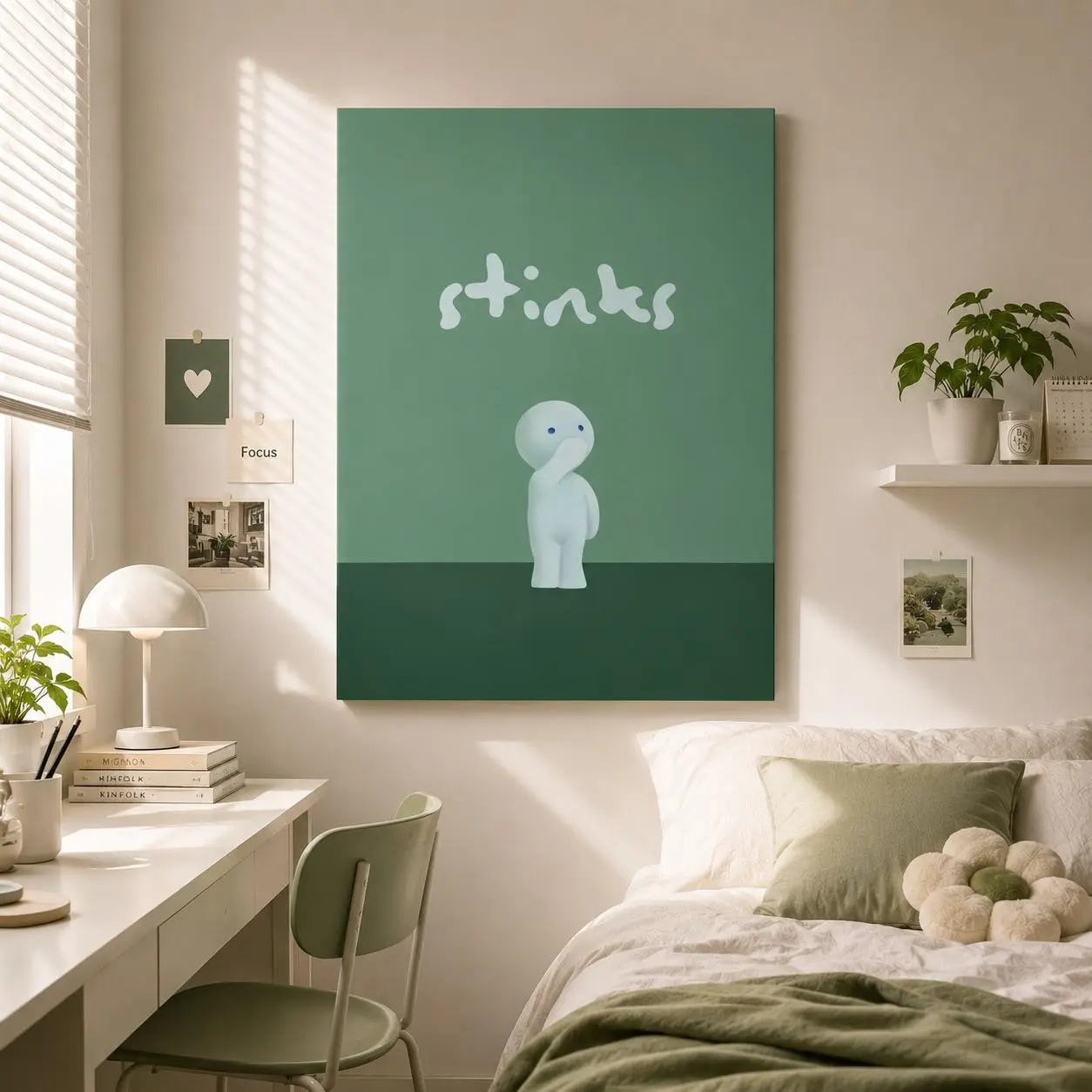 Smiski Bathroom Series Poster, Unframed Funny Bathroom Wall Art Print with Green Glow Character Toilet Bathtub Illustration, Cute Quirky Style Poster for Home Living Room Bathroom Dorm Apartment Decor Gift for Collectors