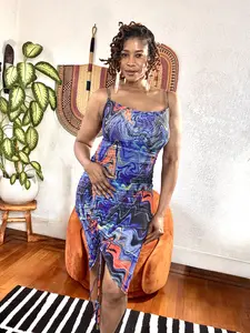 Electric Flow – Abstract Marble Midi Dress