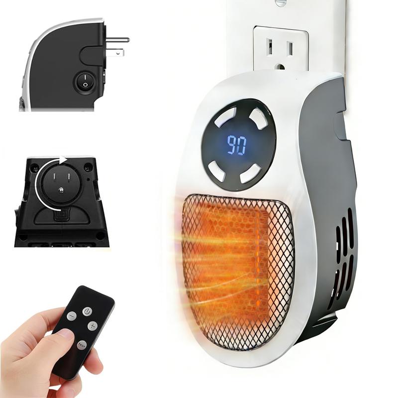 Wall Outlet Space Heater, 450W Plug in Electric Heater with Adjustable Thermostat, Portable Plug in Small Space Heater for Indoor,12H Timer & LED Display, PTC Ceramic Fast Heat Safely for Bedroom Bathroom Office