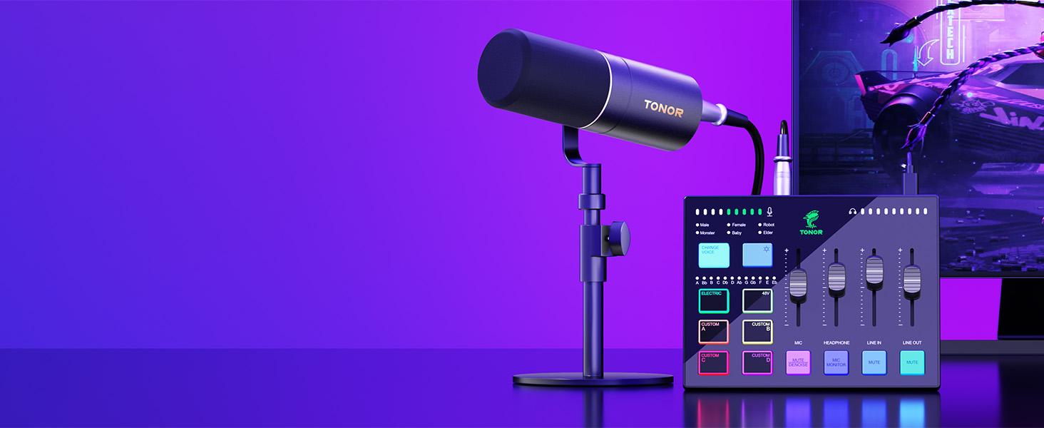 TONOR TX310 Gaming Audio Interface, RGB Mixer with Pro-preamp, 6.5mm & XLR Channels, Support for Instrument Input, for Gaming & Live Streaming