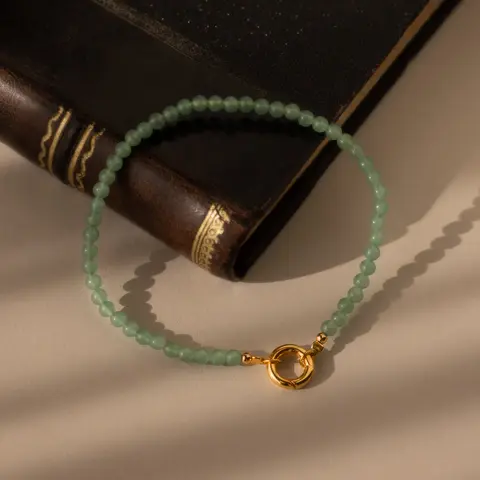 Beaded Jade Charm Bracelet by Caitlyn Minimalist - Dainty Green Gemstone Charm Bracelet - Boho Stacking Bracelet - Jade Jewelry - Christmas Gifts for Her
