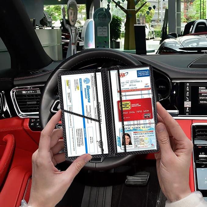 PU Leather Car Document Organizer Case – Simple Style Insurance & Registration Holder Wallet with Clear Pockets for ID and Essential Papers