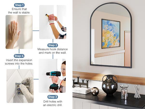 Bathroom Mirrors for Wall, Bathroom Mirrors for Over Sink, Metal Framed with HD Shatter-Proof Glass for Entryway, Living Room, Bedroom