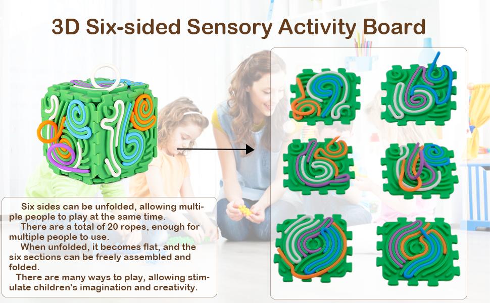 Sensory Activity Board, Six-Sided Silicone Sensory Fidget Toy with 20 Strings for Autism, Stress Relief, Calming, Focus & ADHD,Great for 3+ Year Old, Stuffers Gifts for Teen Girl