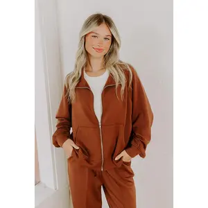 Morning Dew Scuba Zip-Up Sweater in Chocolate