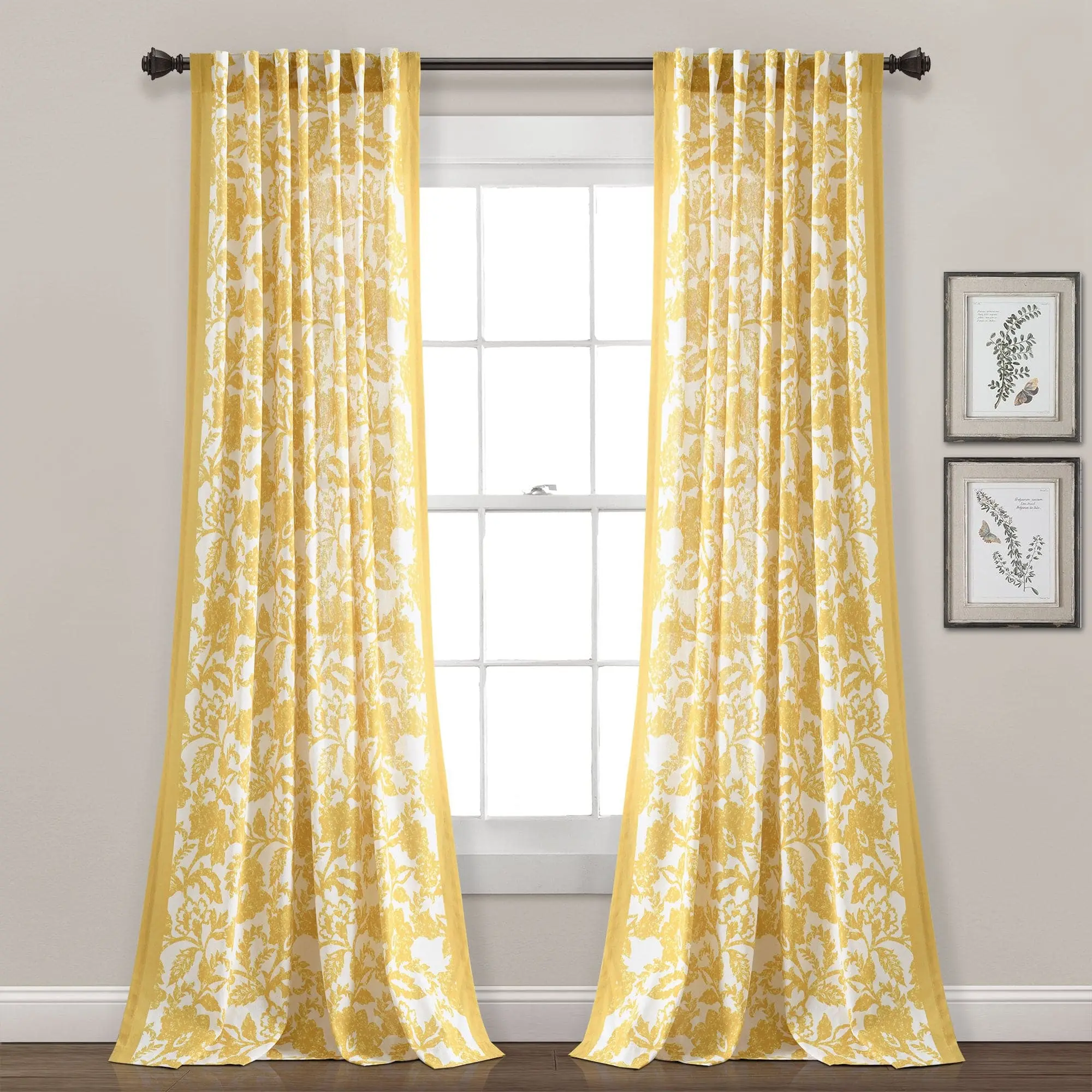 Lush Decor Emma Textured Jacobean Window Curtain (Single Panel), 52"W x 84"L Vintage Floral Boho Style Faux Linen Fabric Machine Washable, One Piece, Room Decor