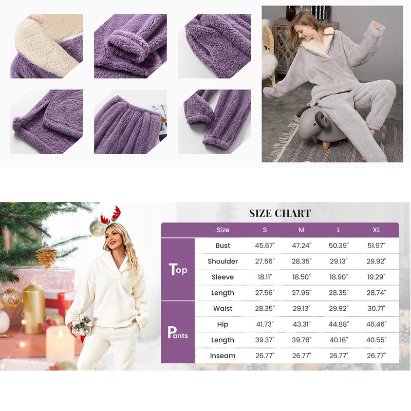 Naeduo Women's Fluzzy Sherpa Fleece Pajamas Warm Pullover Lapel Sleepwear Sets Naeduo Women's Fluzzy Sherpa Fleece Pajamas Warm Pullover Lapel Sleepwear Sets