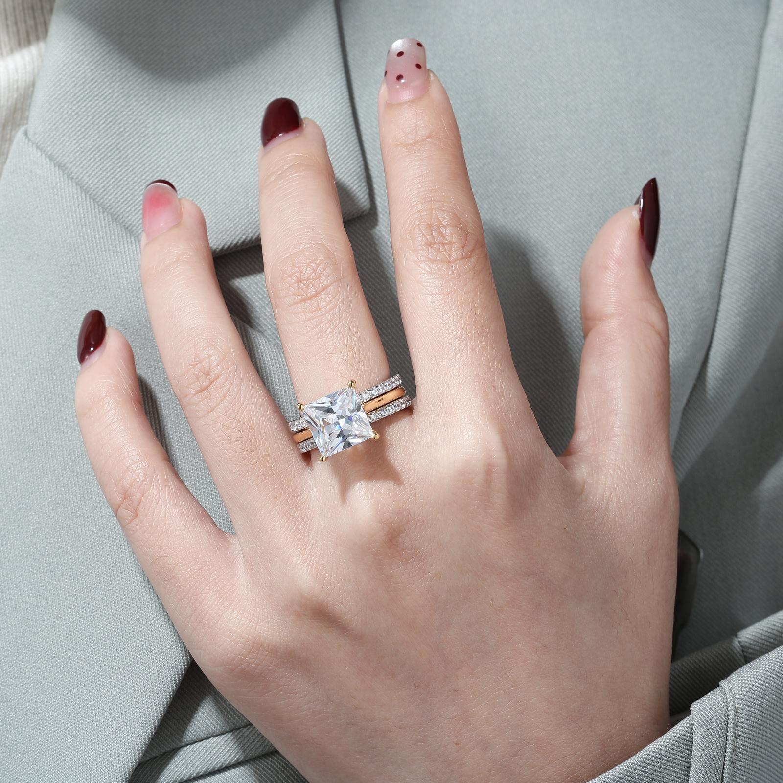 UCCIYO[R170]ct Two-Tone Princess Cut & Sparkling Square 2-Piece Ring Set – Perfect for Anniversary, Birthday, Valentine’s, Engagement & Everyday Wear – Timeless Elegant Design for Her
