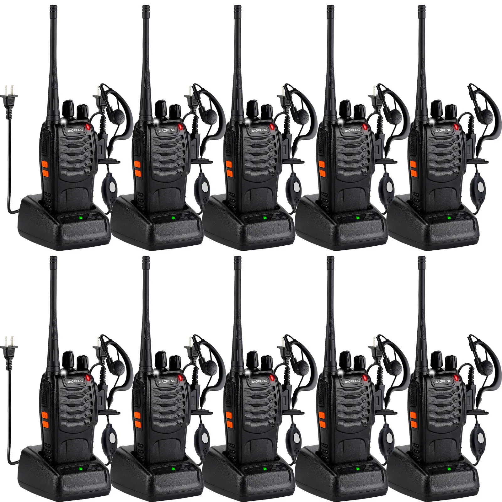 BaoFeng 888S (10 Pack ) walkie talkie Rechargeable UHF Handheld Two-Way Radio with Flashlight, Lithium Battery Charger and Headset, Suitable for Adults and Children (10 Pack )