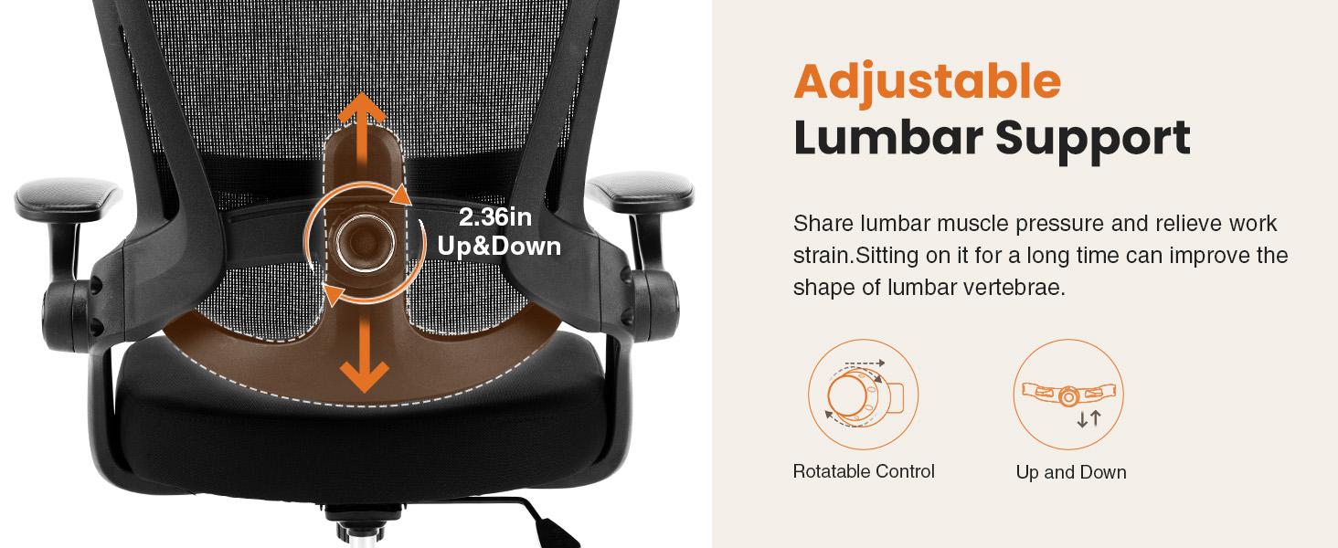 Sweet Furniture High Back Office Desk Headrest, Mesh Computer Chair with Soft Flip Up Arms, Adjustable Height and 120°Tilt