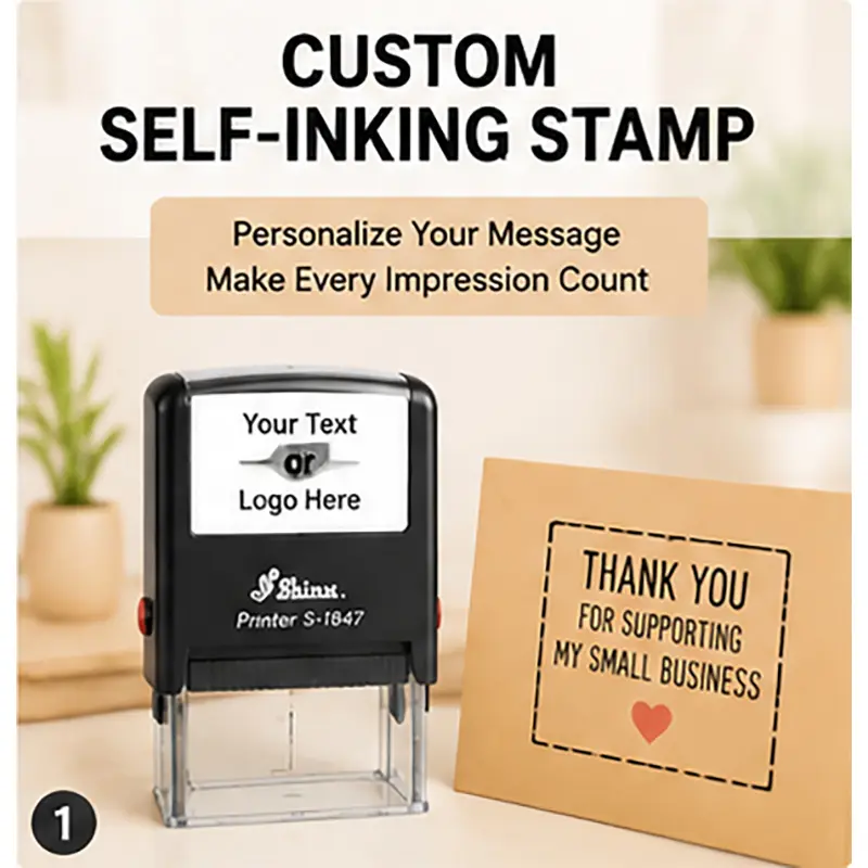 Custom Self‑Inking Stamp with Personalized Text & Logo | Office, Business & Packaging