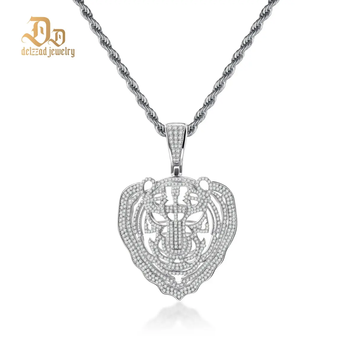 Delzzad Eternal Pride Hip Hop Tiger Head Pendant Tiger Necklace Chain D Color VVS Synthetic Moissanite Copper Chain Perfect Birthday Engagement Wedding Anniversary Mother's Day Christmas Valentine's Day Gifts