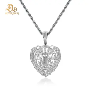 Delzzad Eternal Pride Hip Hop Tiger Head Pendant Tiger Necklace Chain D Color VVS Synthetic Moissanite Copper Chain Perfect Birthday Engagement Wedding Anniversary Mother's Day Christmas Valentine's Day Gifts