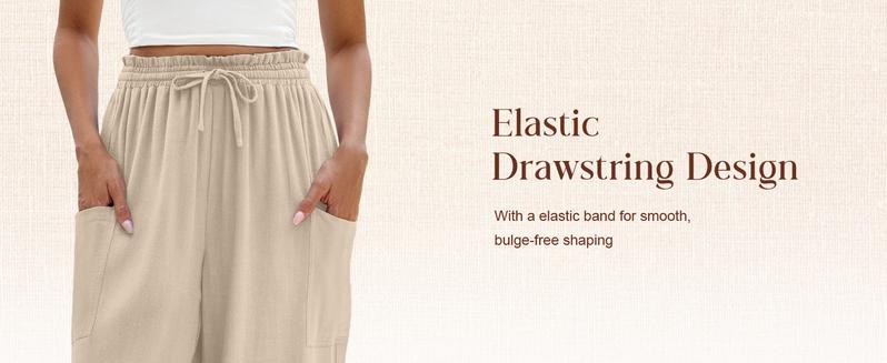 WoodBerry Women's Linen Wide Leg Pants Bohemian Style Loose Casual Capri Pants Summer Lightweight Breathable Elastic Waist Harem Lounge with Pockets WoodBerry Women's Linen Wide Leg Pants Bohemian Style Loose Casual Capri Pants Summer Lightweight Breathable Elastic Waist Harem Lounge with Pockets
