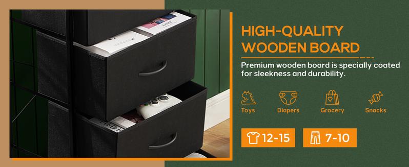 Dresser for Bedroom 4 Storage drawer, Fabric Closet Chests Organizer Tower with Wooden Top Metal Frame for Living Room Hallway Entryway