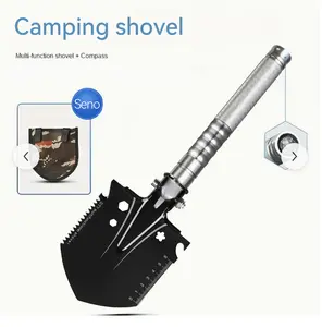 Multifunctional Camping Shovel with Compass Portable Compact Multitool for Outdoor Off Road & Rescue Includes Spear Whistle Glass Breaker Extension Rod