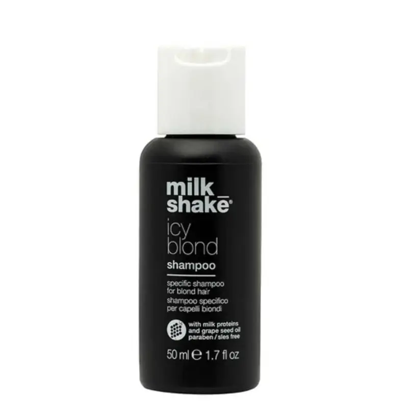 MILK_SHAKE Icy Blond Platinum Haircare Shampoo - Gentle Sulfate Free Toning Neutralizing Hair Dye Liquid Cleanser with Black Pigment, Reduces Brassiness, Delivers Icy Finish & Salon Results for Platinum/Very Light Blonde Hair (Any Texture), Hair Dye Shamp