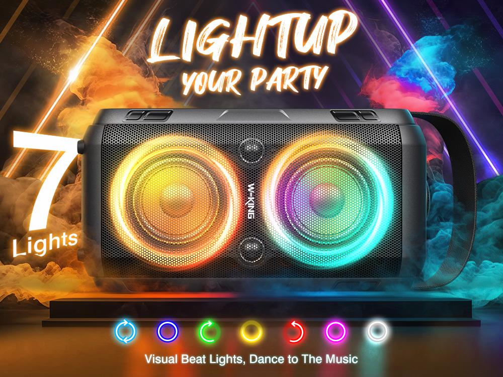 W-KING  180W  Party Portable Karaoke Speaker with WIRELESS MICROPHONE,  Outdoor Wireless Bluetooth Speaker Loud Big Large with 2 Full-Range Drivers-Super Bass with Lights, IPX5, Huge 105dB Sound, 24H, U-Disk, TF, AUX, EQ Loudspeaker Audio