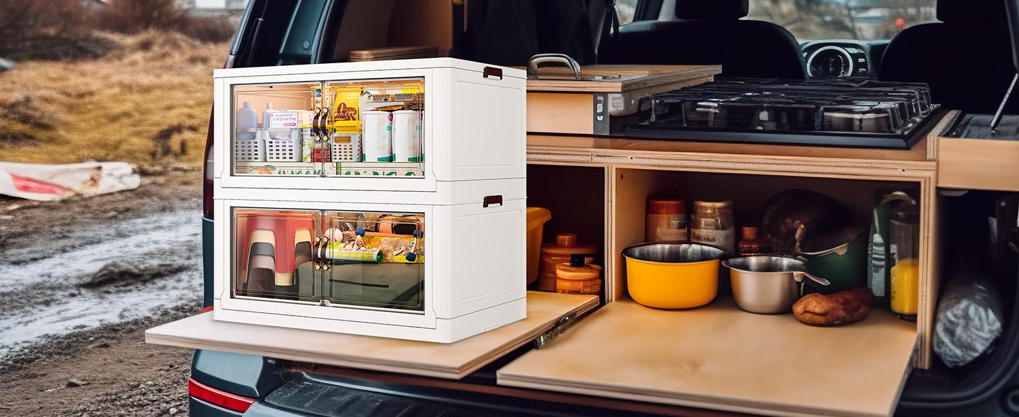 RaybeeFurniture Stackable Storage Containers with Wheels & Lid Large Plastic Foldable Organizers for Home Office, Ideal for Clothes, Books, and More