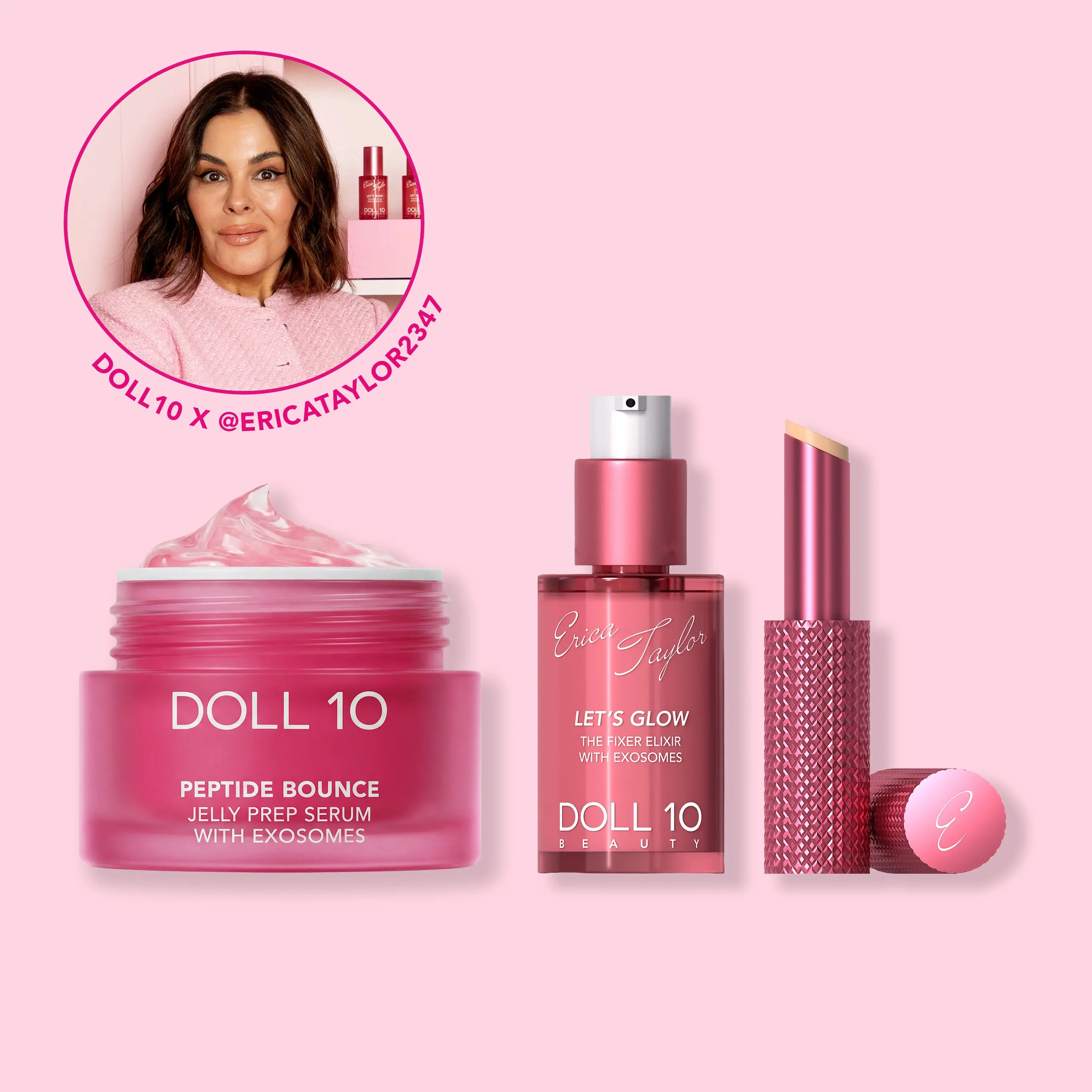 Doll 10 X Erica Taylor Prep & Glow Bundle | Jelly Prep Serum, Fixer Elixir, Eye Balm