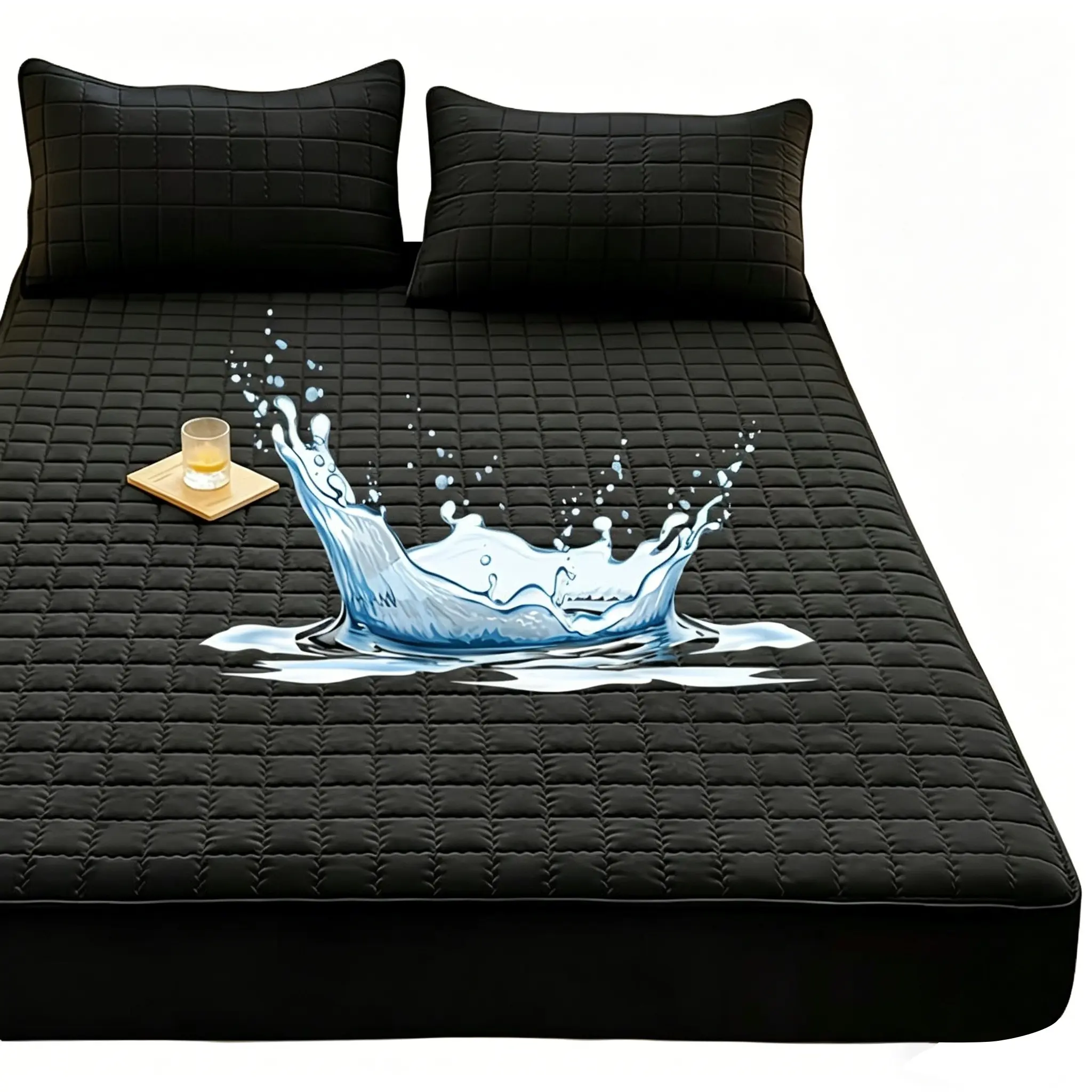 Waterproof Bed Sheet , Deep Pocket Non-Slip GripElastic Fitted Sheets with Pillowcases, Ideal for Seniors,Pets, Adults Bedroom Accessories, Bedsheet Sets