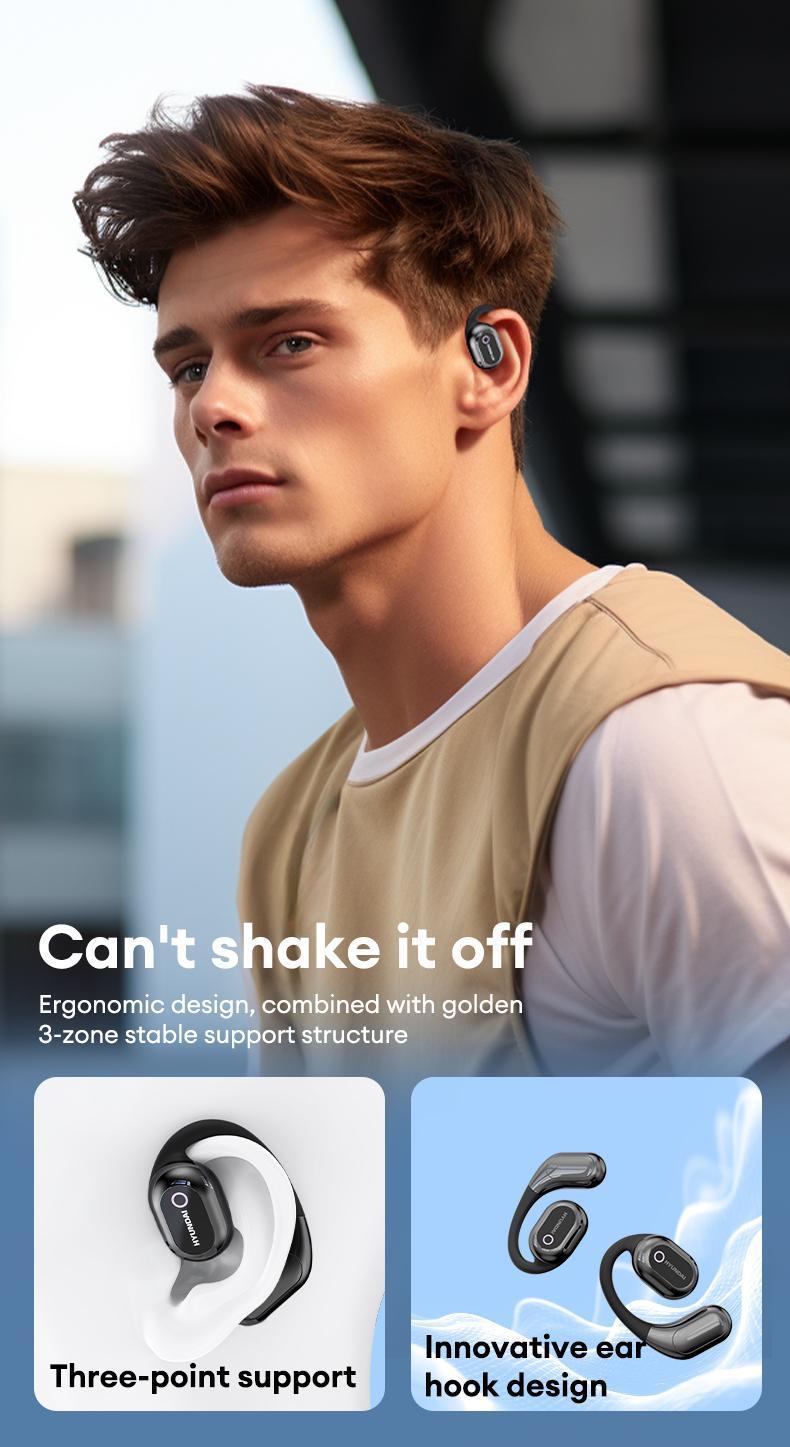 HYUNDAI Y16 OWS Open-Ear Bluetooth Earbuds Supports 169 Language Translation with 2025 Bluetooth 6.0, HIFI Sound, Low Latency Gaming, IPX5 Waterproof Wireless Headphones with Mic, for All Phones