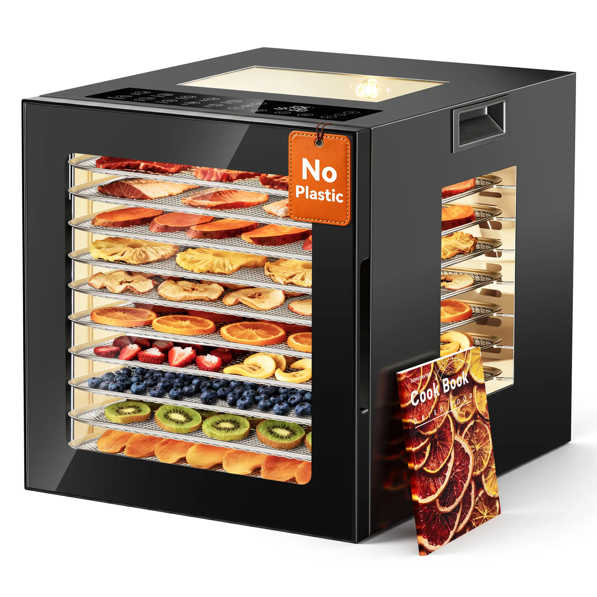 TEHANLD Food Dehydrator Machine, With Large 10 Stainless Steel Trays, 850W Dryer for Meat Jerky, Fruit Vegetable, 95-167℉ Dehydrated Dryer, 48H Timer,10 Presets, Overheating Protection (Black)