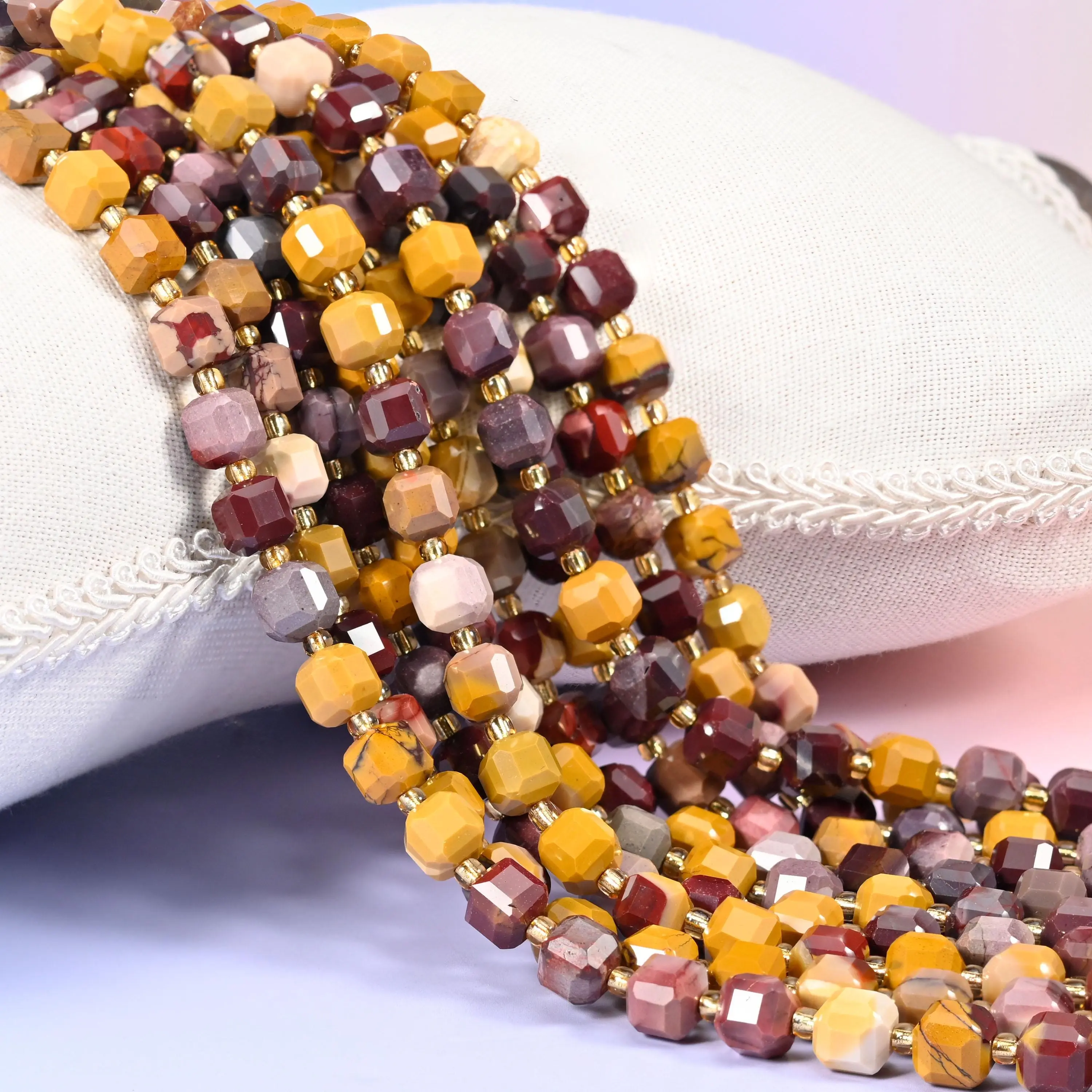 Mookaite Jasper Faceted Cube Beads - 6mm, 8mm, Center-Drilled with Drill Hole, 15 inch Strand for DIY Beading, Jewelry Making Projects