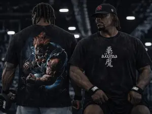 Akuma Vintage Washed Oversized T-Shirt, Tank Top, Hoodie & Sweatshirt – Dark Demon Fighter Anime Graphic Tee, Heavyweight Cotton Boxy Fit Streetwear, Manga Style Gym & Casual Anime Shirt