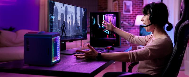 Antarctic Star 4L Mini Compact Refrigerator with Gaming Light: 6-Can Portable Cooler for Bedroom, Car, Office, Dorm - Cosmetics, Beverage & Food Storage (Black)