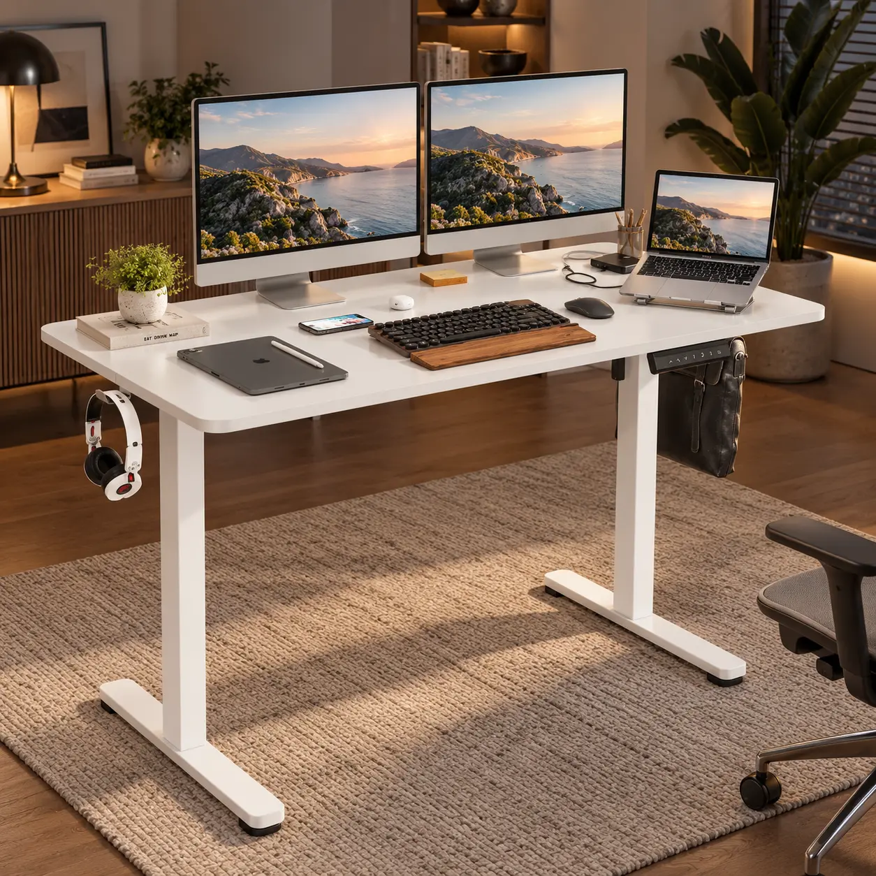 48" Electric Standing Desk, 27"-47" Height Adjustable Sit Stand Desk with Memory Presets, Large 48 x 24 Home Office Computer Desk with Hooks