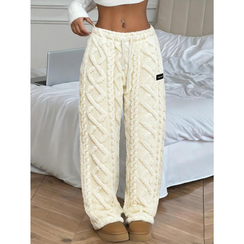 Women's Winter -Lined Casual Pants, Jacquard Fabric, Drawstring Waist, Suitable for Winter Home and Outdoor Wear