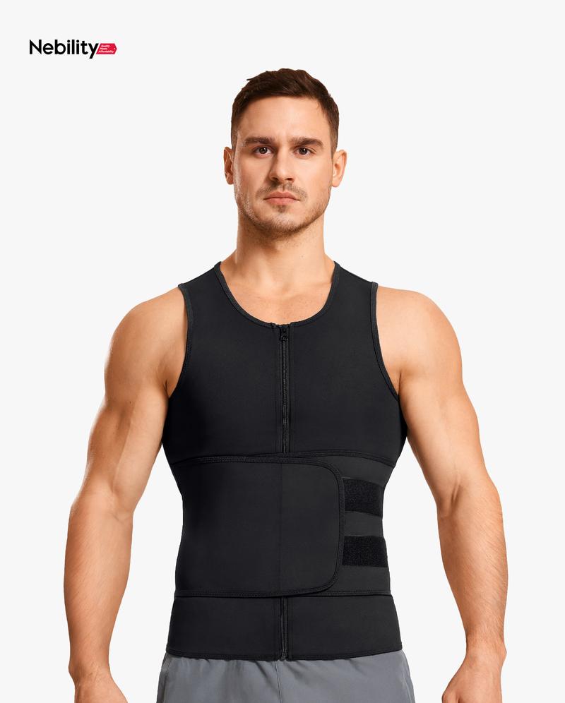 Nebility Sauna Suit for Men Waist Trainer Vest Boost Sweat Athletic Compression Shirt Activewear Gym Outfit